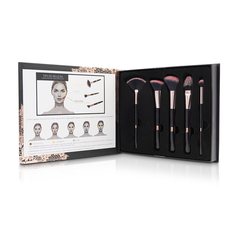 Set-Brochas-Tipo-Libro-Powder/Blend/Blush/Foundation/Concealer-X5-imagen-3