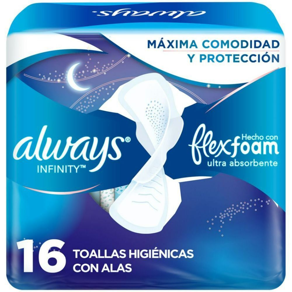 Toalla-Higiénica-Nocturna-Ultradelgada-Infinity-Con-FlexFoam-Tela-Suave-16-Unidades-imagen-1